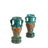 PAIR OF TURQUOISE-GLAZE POTTERY 'DRAGON' VASES