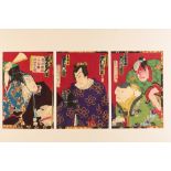 SET OF THREE WOOD BLOCK PRINTS BY TOYOHARA KUNICHIKA, (JAPANESE 1835-1900)