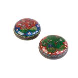 TWO SMALL JAPANESE CLOISONNE CIRCULAR BOXES AND COVERS