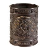 GOOD BRONZE 'TERRAPIN AND SERPENT' BRUSH POT