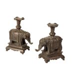 PAIR OF BRONZE ELEPHANT JOSS STICK HOLDERS