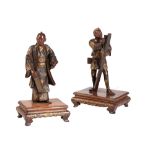 PAIR OF JAPANESE BRONZE MIXED METAL FIGURES