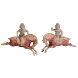 PAIR OF PAINTED POTTERY FIGURES OF POLO PLAYERS