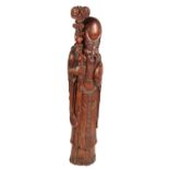 LARGE CARVED BAMBOO FIGURE OF SHOU LAO