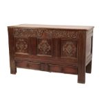 CHARLES II CARVED OAK MULE CHEST