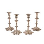 SET OF FOUR GEORGE II SILVER CANDLESTICKS