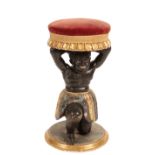 VICTORIAN PAINTED AND PARCEL GILT CARVED 'BLACKAMOOR' STOOL