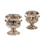 PAIR OF GEORGE III SILVER WINE COOLERS