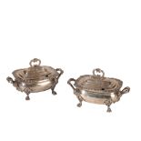 PAIR OF GEORGE III SILVER SAUCE TUREENS AND COVERS
