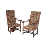 PAIR OF 18TH CENTURY STYLE WALNUT OPEN ARMCHAIRS