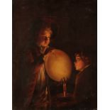 MANNER OF JOSEPH WRIGHT OF DERBY (1734-1797) Two boys blowing up a pig bladder balloon