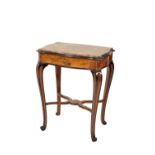 FRENCH WALNUT MARBLE TOP SERPENTINE OCCASIONAL TABLE