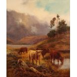 DANIEL SHERRIN (1868-1940) Highland Cattle in a landscape