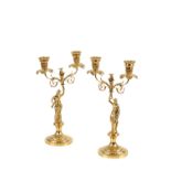 PAIR OF GEORGE III SILVER-GILT TWO-LIGHT CANDELABRA