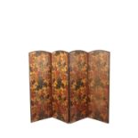 VICTORIAN PAINTED LEATHER FOUR FOLD SCREEN