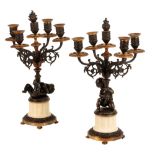 PAIR OF LOUIS XVI STYLE BRONZE AND MARBLE CANDELABRA