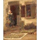 PERCY MACQUOID (1852-1925) A young girl standing on the steps of her house