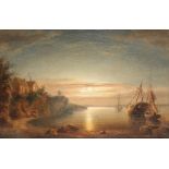 CONTINENTAL SCHOOL, 19TH CENTURY Coastal moonlit scene with boats at anchor