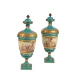 LARGE PAIR OF SEVRES STYLE COVERED URNS