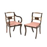 SET OF EIGHT EBONISED AND PARCEL GILT REGENCY STYLE DINING CHAIRS