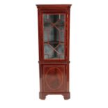 EDWARDIAN MAHOGANY AND LINE INLAID CORNER CABINET