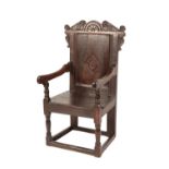 CHARLES II CARVED OAK WAINSCOT CHAIR