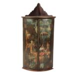 DUTCH PAINTED BOW-FRONT HANGING CORNER CUPBOARD