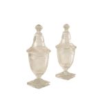 PAIR OF CUT GLASS COVERED URNS