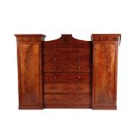 WILLIAM IV FLAME MAHOGANY GENTLEMAN'S BREAKFRONT WARDROBE