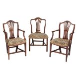 PAIR OF HEPPLEWHITE STYLE MAHOGANY ELBOW CHAIRS