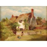 ALFRED EAST (1849-1913) Cottage scene with figures