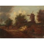 ENGLISH SCHOOL, 19TH CENTURY Figure on a country path beside a windmill