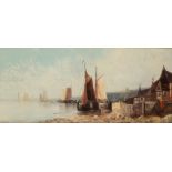 J. BAGE (19TH/20TH CENTURY) Sailing barges moored beside cottages