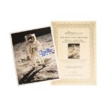 Buzz Aldrin, a signed 'visor' photograph on the Lunar surface