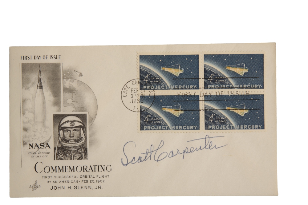A Scott Carpenter signed commemorative Project Mercury First Day Cover.