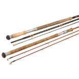 J.S. SHARP LTD: A THREE PIECE SPLIT CANE SPINNING ROD