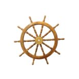 OAK AND BRASS SHIP'S WHEEL