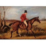 ENGLISH SCHOOL A HUNTSMAN SEATED ON HIS TROTTING HORSE