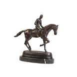 BRONZE FIGURE OF A RACEHORSE AND JOCKEY