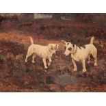 I BEATRICE THOMSON (19TH/20 CENTURY) TWO TERRIERS STANDING ABOVE A FOX HOLE