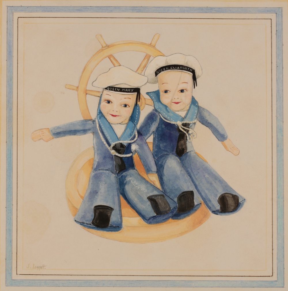 J LEGGATT: TWO WATERCOLOUR DESIGNS FOR SHIPS DOLLS - Image 2 of 4