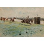 GEORGE FINCH MASON (1850-1915) 'THE LINCOLNSHIRE HANDICAP, 1899 - GENERAL PEACE WINS!'