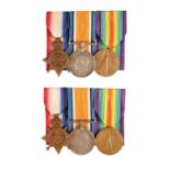 TWO 1914/15 TRIOS TO BROTHERS, LANCASHIRE FUSILIERS AND SOUTH LANCASHIRE REGIMENT