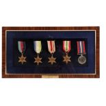 GROUP OF FRAMED WW2 MEDALS WITH A PLAQUE TO FRANK BROWN ROYAL NAVY