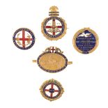A COLLECTION OF FIVE ENAMEL BADGES COMMEMORATING THE BOMBARDMENT OF HARTLEPOOL DURING THE GREAT WAR