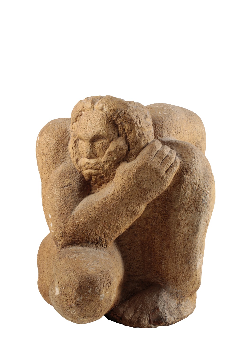 MARBLE STONE SCULPTURE, modelled in the form of a kneeling figure
