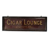 DECORATIVE MAHOGANY GILT PAINTED WALL SIGN "CIGAR LOUNGE, MEMBERS ONLY"