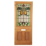 ART NOUVEAU PINE FRAMED LEADED STAINED GLASS DOOR