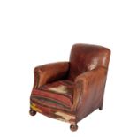 ART DECO FRENCH TAN LEATHER CLUB CHAIR