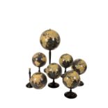 COLLECTION OF NINE 19TH CENTURY STYLE TERRESTRIAL GLOBES